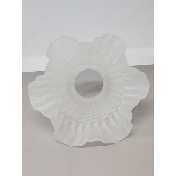 Lot Of 3 Vintage Ruffled Bell Shape Frosted Glass Shade Light Fixture - Picture 5 of 10